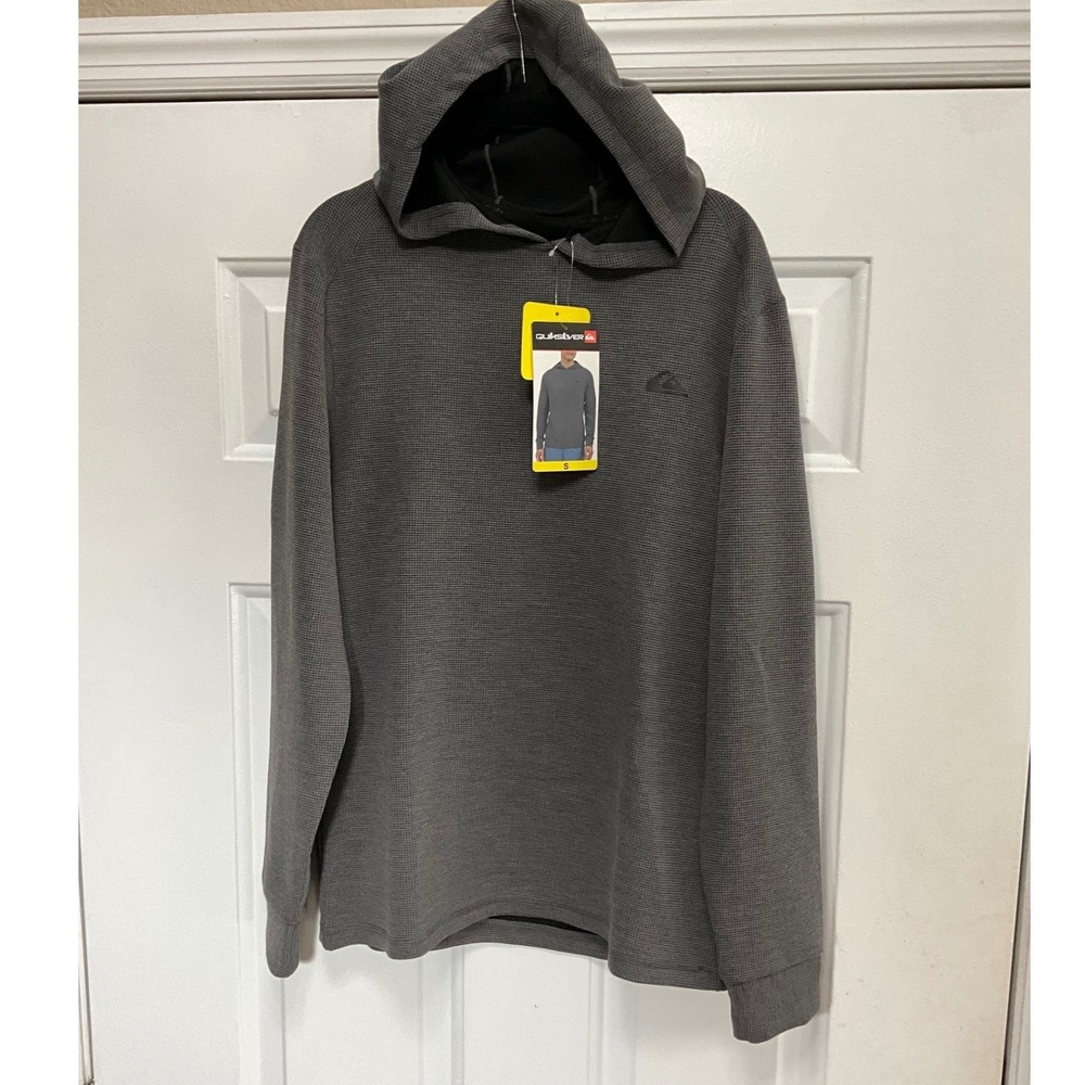 Quiksilver Mens Waffle Knit Hoodie Gray Moisture Wicking 4-Way Stretch Small